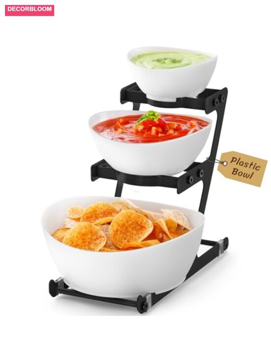 Other - 3 Tier Plastic Serving Bowls Chip and Dip Set Party Fruit Snack